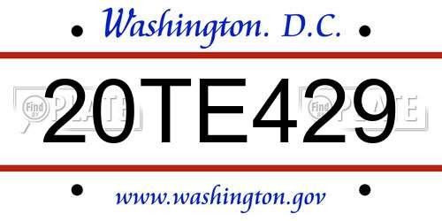 20TE429 District Of Columbia License Plate