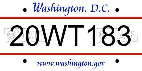20WT183 District Of Columbia License Plate