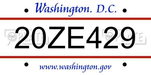 20ZE429 District Of Columbia License Plate