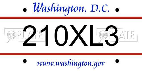 210XL3 District Of Columbia License Plate