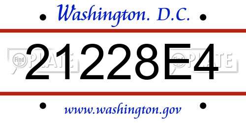 21228E4 District Of Columbia License Plate