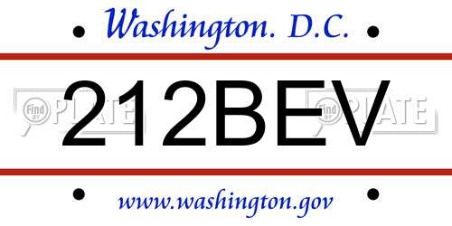 212BEV District Of Columbia License Plate