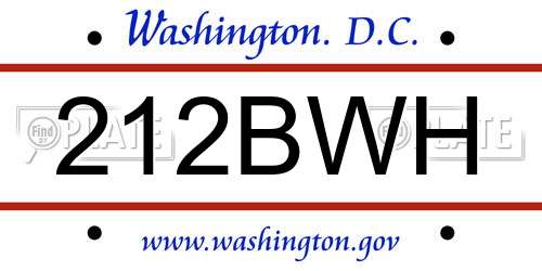 212BWH District Of Columbia License Plate