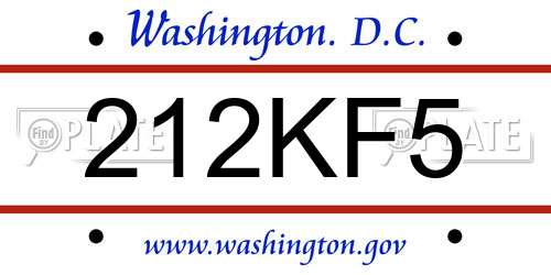 212KF5 District Of Columbia License Plate
