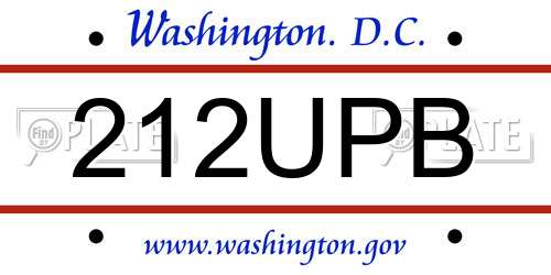 212UPB District Of Columbia License Plate