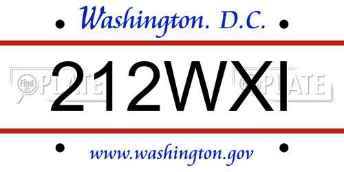 212WXI District Of Columbia License Plate