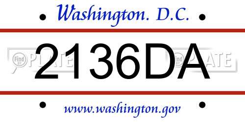 2136DA District Of Columbia License Plate