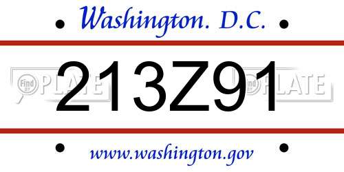 213Z91 District Of Columbia License Plate
