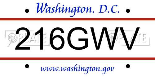 216GWV District Of Columbia License Plate