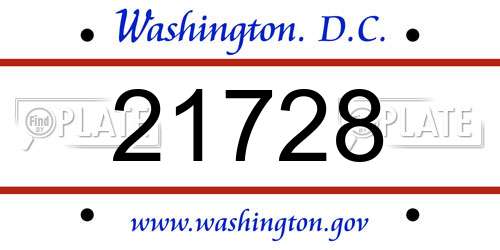 21728 District Of Columbia License Plate