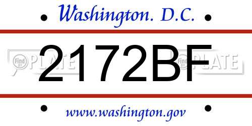 2172BF District Of Columbia License Plate