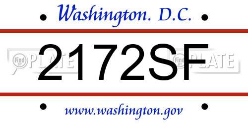 2172SF District Of Columbia License Plate