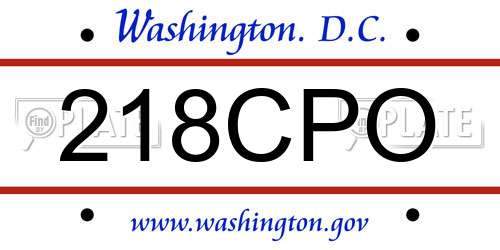 218CPO District Of Columbia License Plate