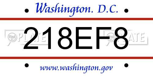 218EF8 District Of Columbia License Plate