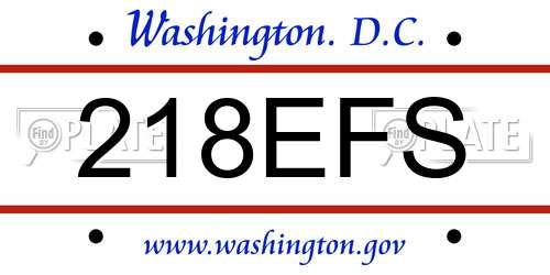 218EFS District Of Columbia License Plate