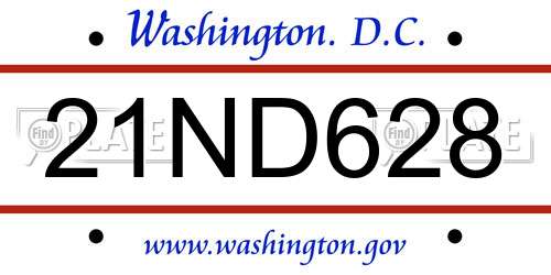 21ND628 District Of Columbia License Plate