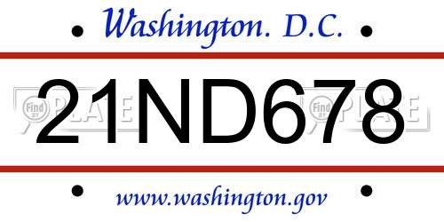 21ND678 District Of Columbia License Plate