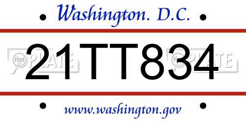 21TT834 District Of Columbia License Plate