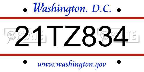 21TZ834 District Of Columbia License Plate