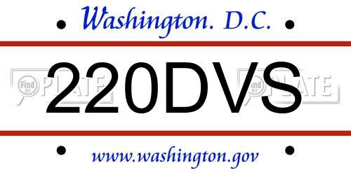 220DVS District Of Columbia License Plate