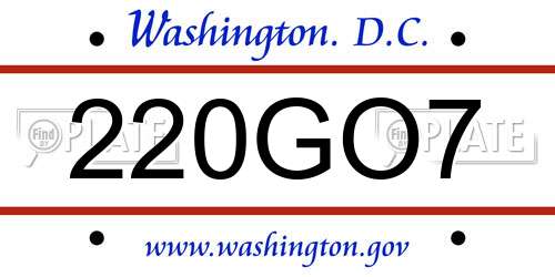 220GO7 District Of Columbia License Plate