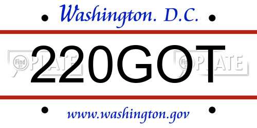 220GOT District Of Columbia License Plate