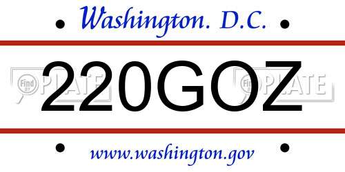 220GOZ District Of Columbia License Plate