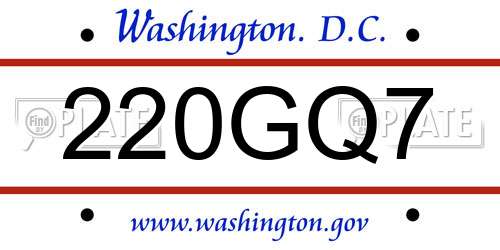 220GQ7 District Of Columbia License Plate