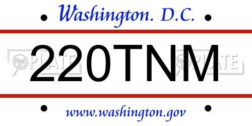220TNM District Of Columbia License Plate