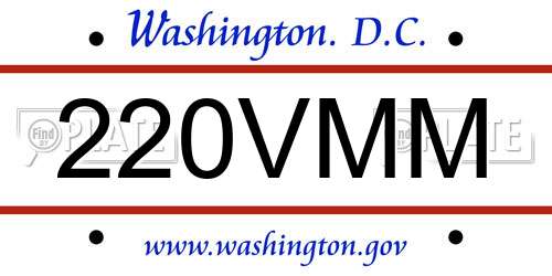 220VMM District Of Columbia License Plate