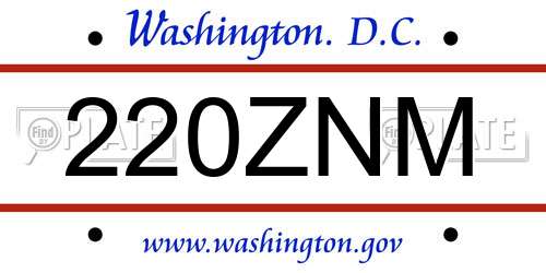 220ZNM District Of Columbia License Plate