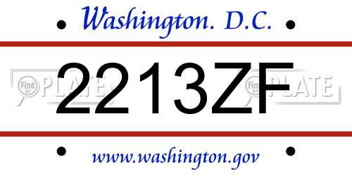 2213ZF District Of Columbia License Plate