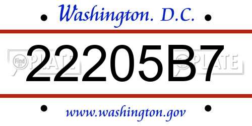 22205B7 District Of Columbia License Plate
