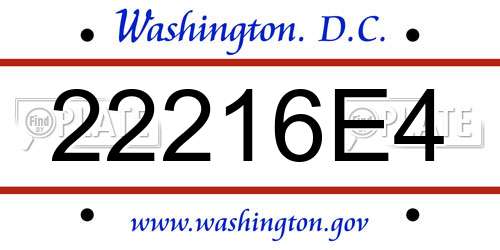 22216E4 District Of Columbia License Plate