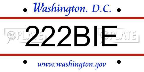 222BIE District Of Columbia License Plate