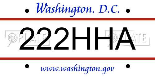 222HHA District Of Columbia License Plate