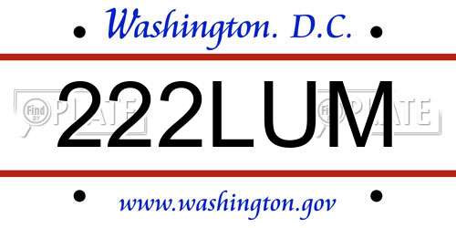 222LUM District Of Columbia License Plate