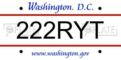 222RYT District Of Columbia License Plate
