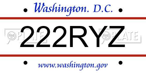 222RYZ District Of Columbia License Plate