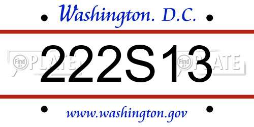 222S13 District Of Columbia License Plate