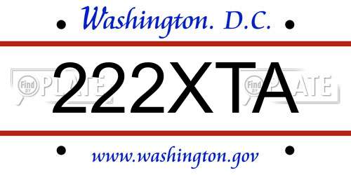 222XTA District Of Columbia License Plate