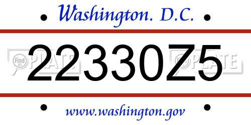 22330Z5 District Of Columbia License Plate