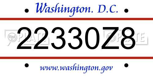 22330Z8 District Of Columbia License Plate