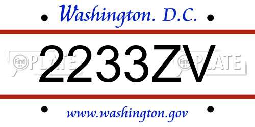 2233ZV District Of Columbia License Plate