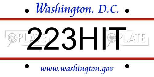 223HIT District Of Columbia License Plate