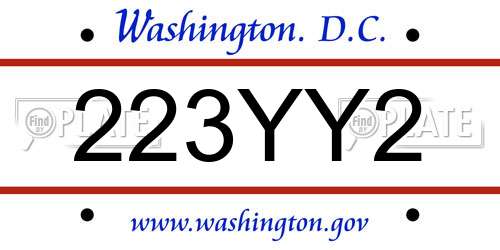 223YY2 District Of Columbia License Plate