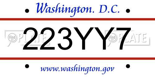 223YY7 District Of Columbia License Plate