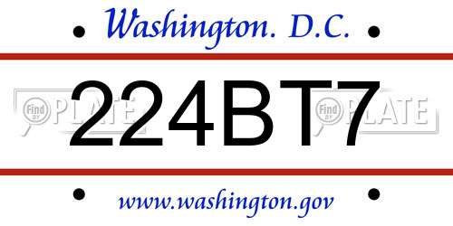 224BT7 District Of Columbia License Plate