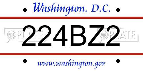 224BZ2 District Of Columbia License Plate