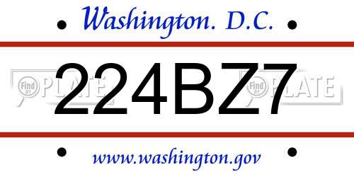 224BZ7 District Of Columbia License Plate